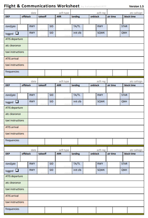 Flight & Communications worksheet (VATSIM, IVAO, etc.)