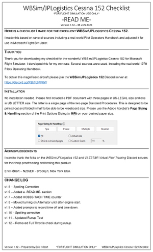 WBSim/JPLogistics Cessna 152 Checklist v1.12 thumbnail 5
