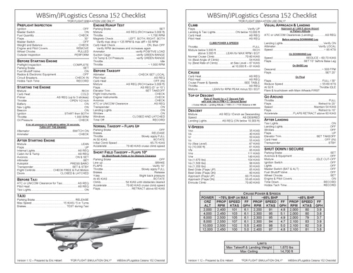 WBSim/JPLogistics Cessna 152 Checklist v1.12