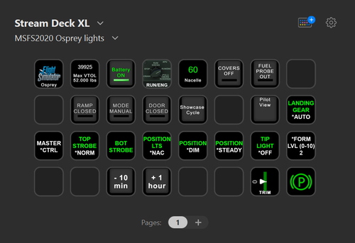MV-22B Osprey Stream Deck Profile Lights for Axis and Ohs