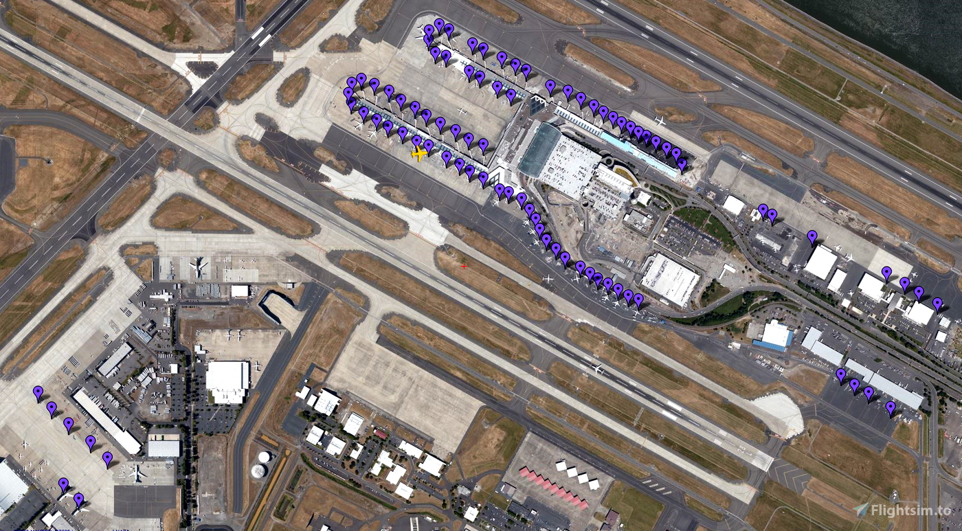 PILOT2ATC KPDX Portland, Oregon USA, taxiways and gates. for