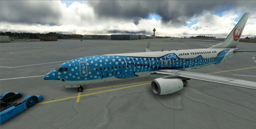 PMDG 737-800 BW Japan Transocean Air "Sakura Jinbei Livery" Blue whale