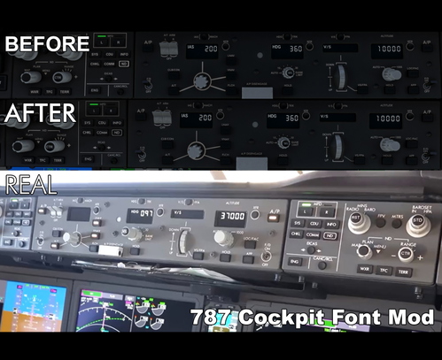 Realistic font mod for default Boeing 787-10