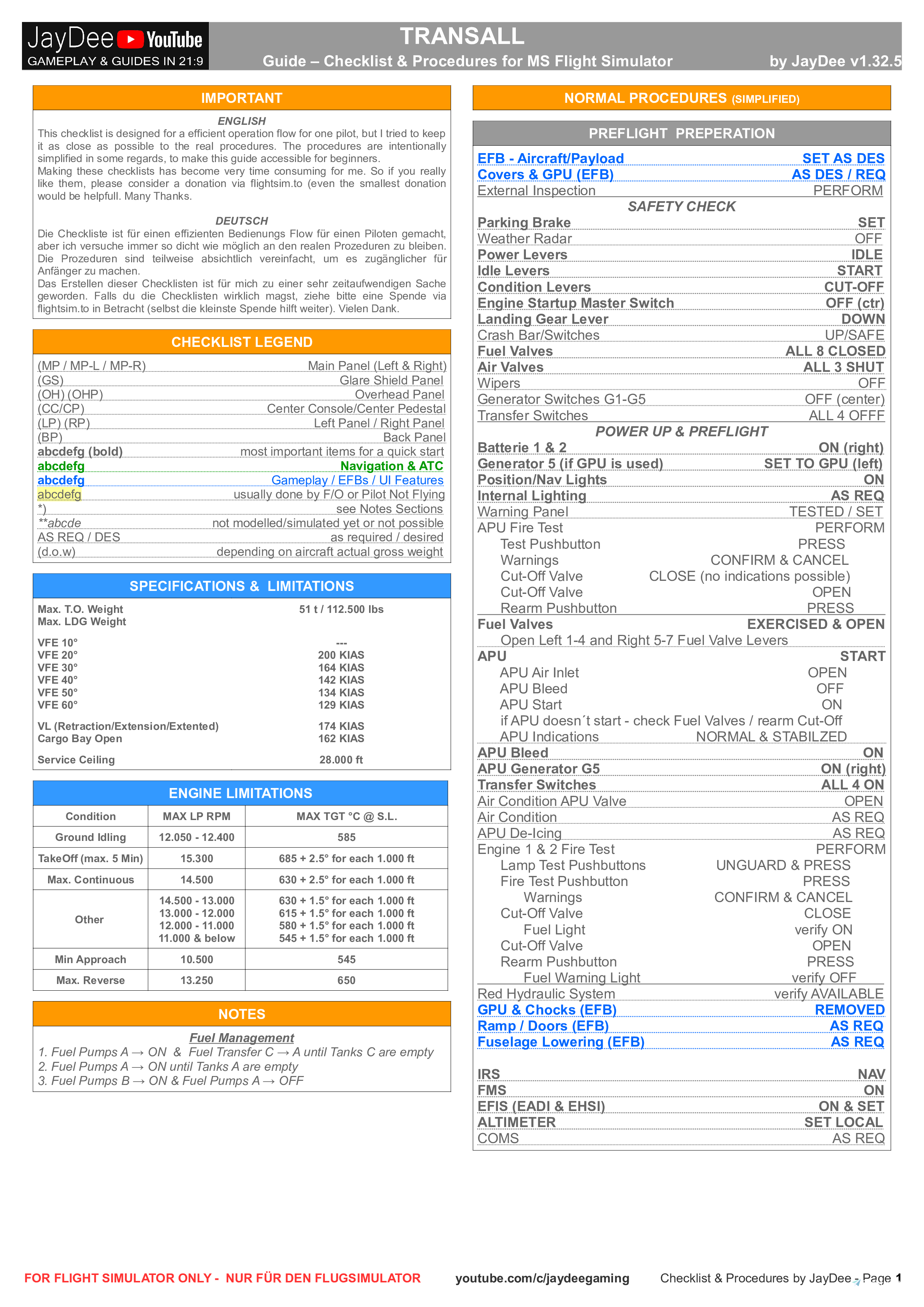 Transall - Checklist & Procedures - Image 1