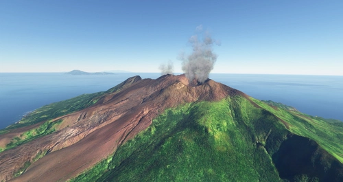 Volcanic smoke  in Kyushu, Japan