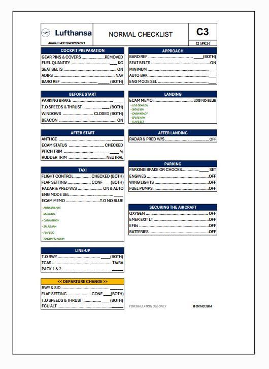 A320 Normal Checklist | Classic のために Microsoft Flight