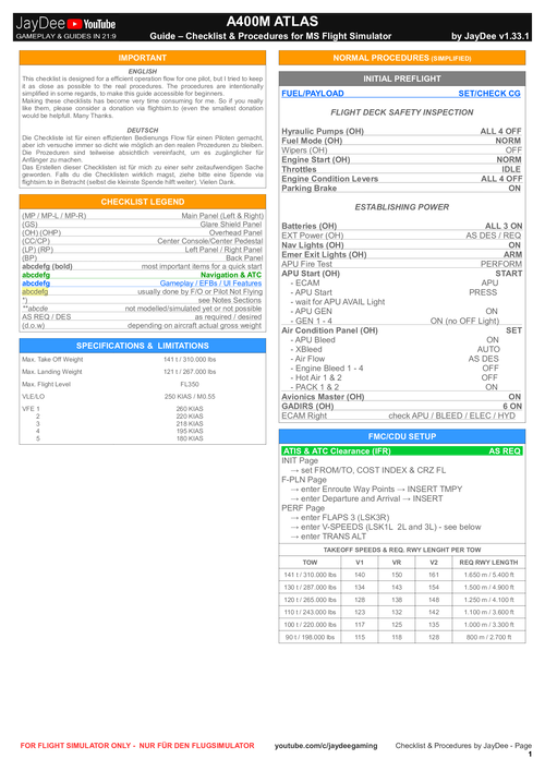 A400M  - Checklist & Procedures