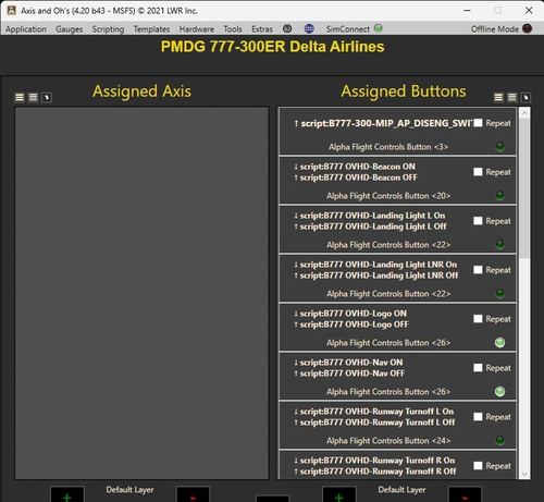 PMDG 777-300ER Axis and Ohs (AAO) Template+Scripts for Honeycomb Alpha & Bravo
