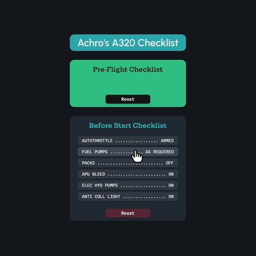 Achro's 737-800 Interactive Checklist
