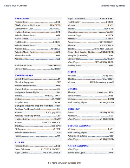 admist's Cessna 172SP checklist