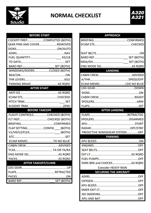 Airbus A320/A321 Checklist SAUDIA Virtual - NewSky