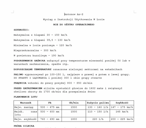 Antonov An-2 Abbreviated procedures  + Checklists/ Procedury + listy kontrolne (ENG/PL)