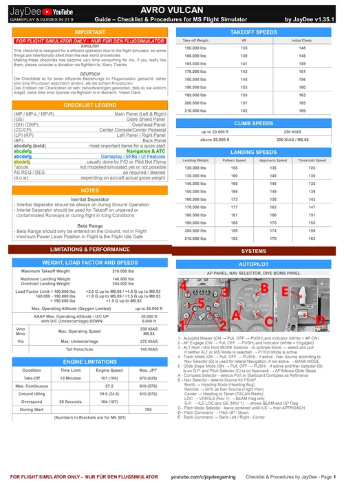 Avro Vulcan - Checklist & Procedures 