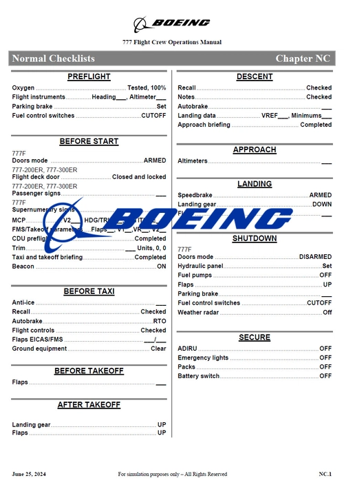 Boeing 777 - Normal checklist (2 official versions)