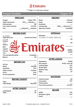 Boeing 777 EMIRATES - Normal checklist (official) thumbnail 1