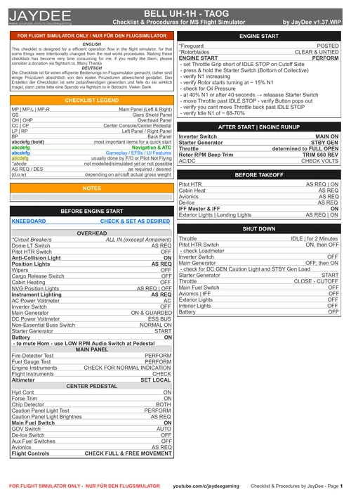 Bell Huey - Checklist & Procedures