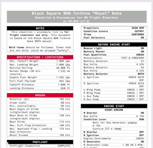 Black Square Beechcraft B60 Turbine "Royal" Duke Checklist & Procedures Quickview thumbnail 1