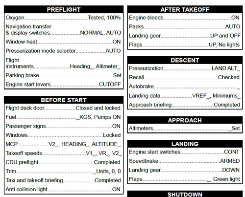 Boeing 737NG Normal checklist