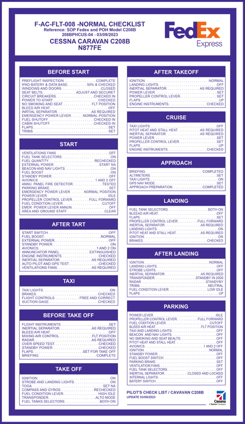 Check List Fedex C208B