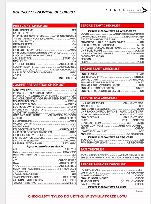 CHECKLIST BOEING 777 - KROKS AIRLINES