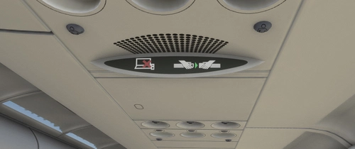 Fenix A320 CFM and IAE modern seatbealt signs and no portable devices signs.