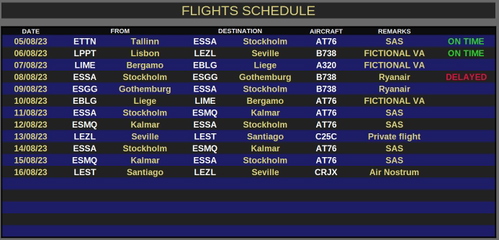 Flights Schedule Excel Sheet