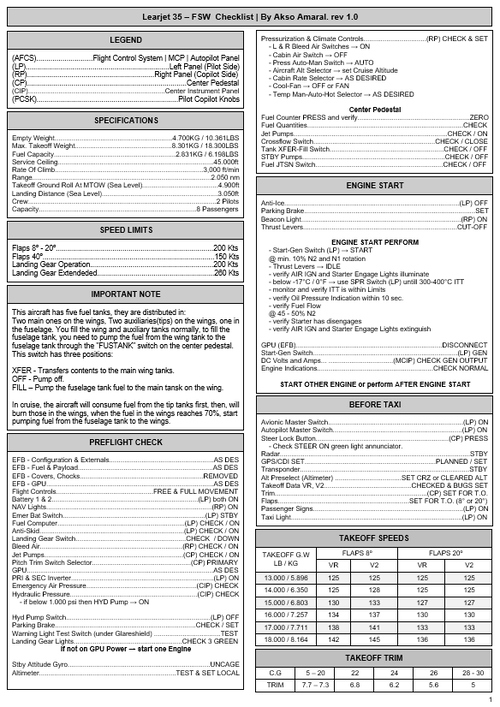 Flysimware Learjet 35A Checkllist