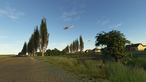 Period scenery stretching from WWII airfield B-9 to Normandy coast