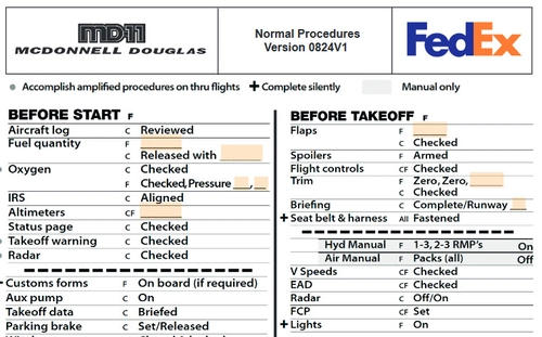 MD11F Fedex Checklist