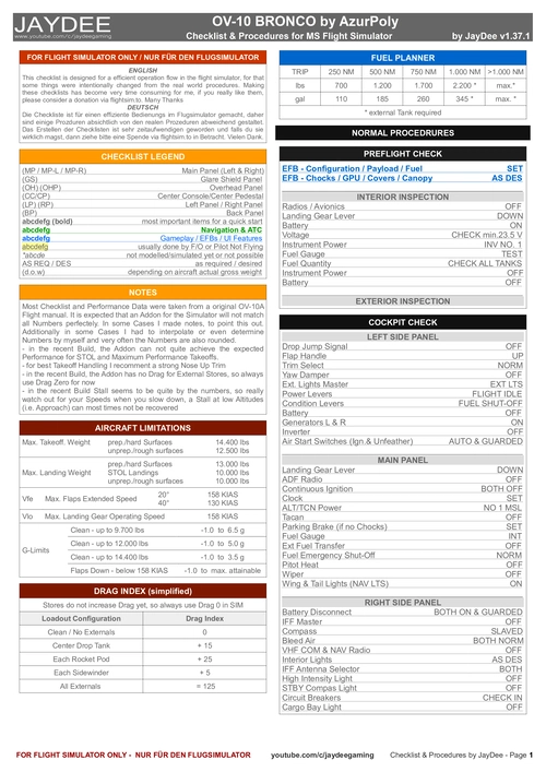 OV-10 Bronco - Checklist & Procedures