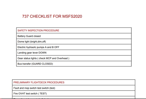 PMDG 737 Detailed Checklist