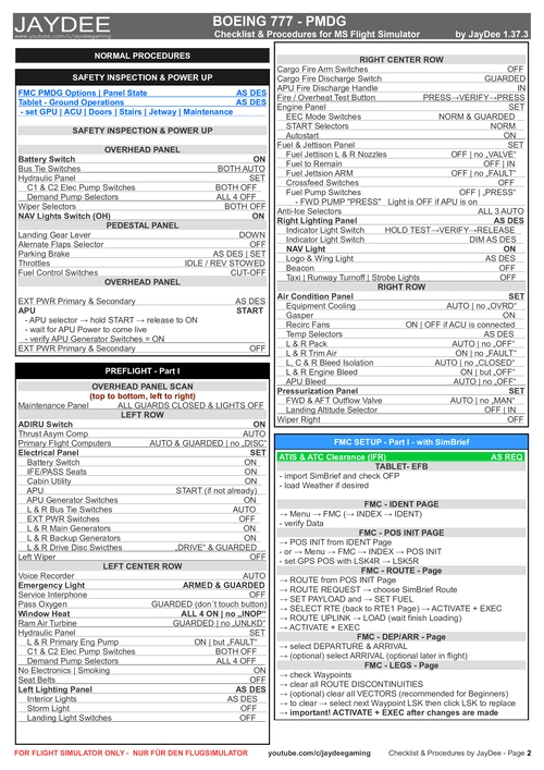 PMDG Boeing 777 - Checklist & Procedures