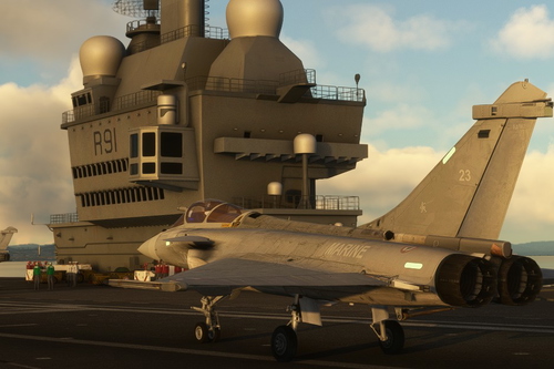 R91 inscription on the castle of the Miltech Simulations Charles de Gaulle aircraft carrier 