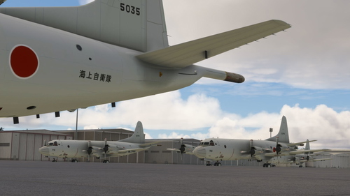 Remote stand Static Self-Defense Force Aircraft at ROAH Naha Airport in Okinawa, Japan．