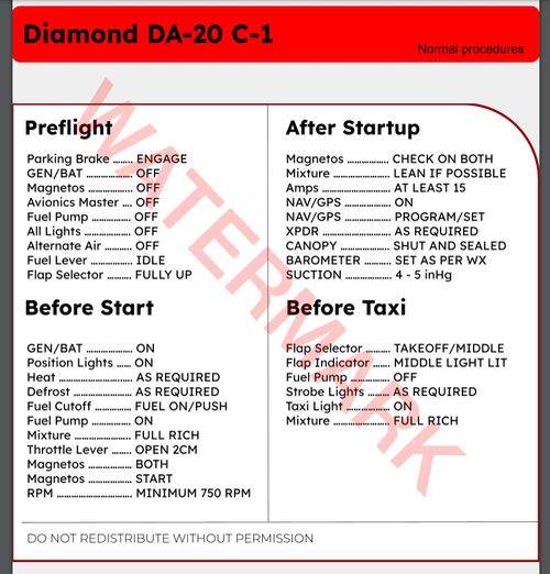 SimSolutions DA-20 Normal Ops Checklist