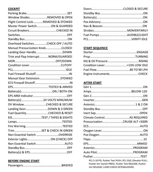 SWS PC12 Normal Operations Checklist