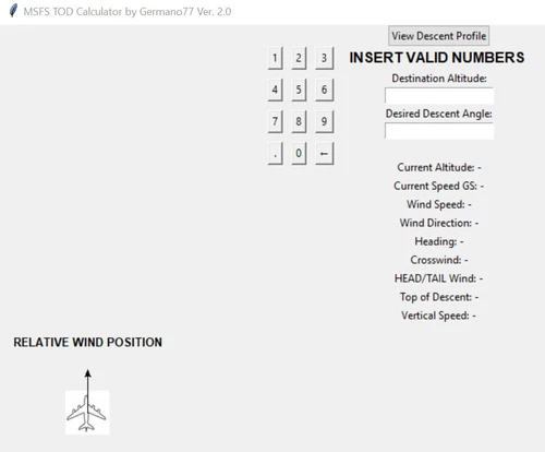 Tof of descent Calculator with Graph and Relative Wind Direction (for VR too)