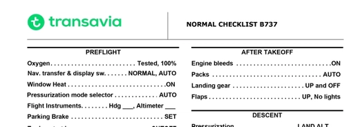 Transavia Boeing 737-700/800 Normal/Reference Checklist