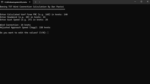 737 Vref Wind Correction Calculator