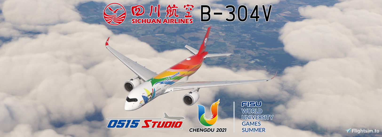 【0515STUDIO】iniBuilds A350-900 Sichuan Airlines B-304V Chengdu 2021 FISU Flame Relay 4K/8K - Image 1