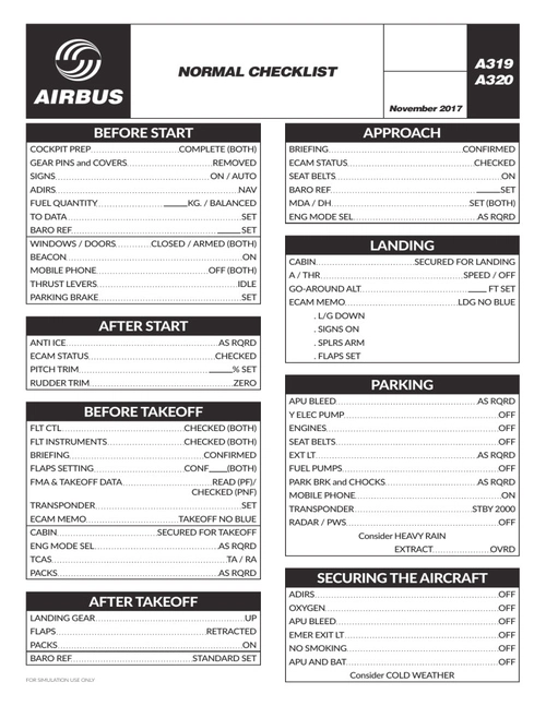 A319/A320/A321 Checklist 