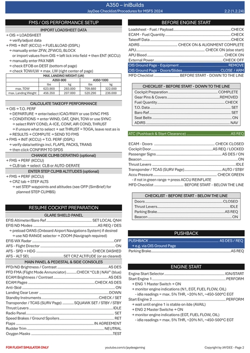 A350 - JayDee Checklist & Procedures