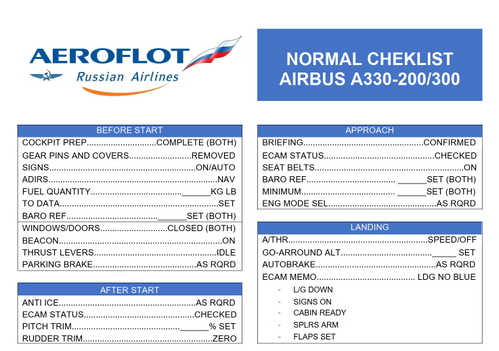 Aeroflot Airbus A330-200/300 Normal Cheklist