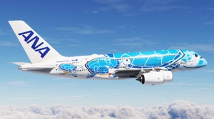 All Nippon Airways (ANA) Flying Honu - Lani (Blue Turtle) | JA381A | FlyByWire Airbus A380X [8K/4K] thumbnail 2