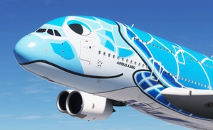 All Nippon Airways (ANA) Flying Honu - Lani (Blue Turtle) | JA381A | FlyByWire Airbus A380X [8K/4K] thumbnail 4