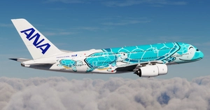 All Nippon Airways (ANA) 'Green Turtle / Flying Honu' JA382A | FlyByWire Airbus A380X [8K/4K] thumbnail 4
