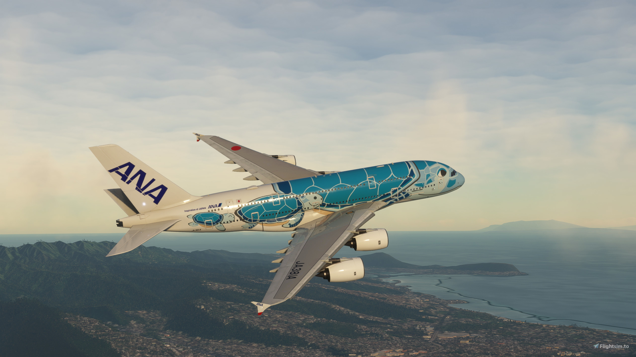 All Nippon Airways Blue Turtle JA381A FlyByWire Airbus A380 [4K/8K