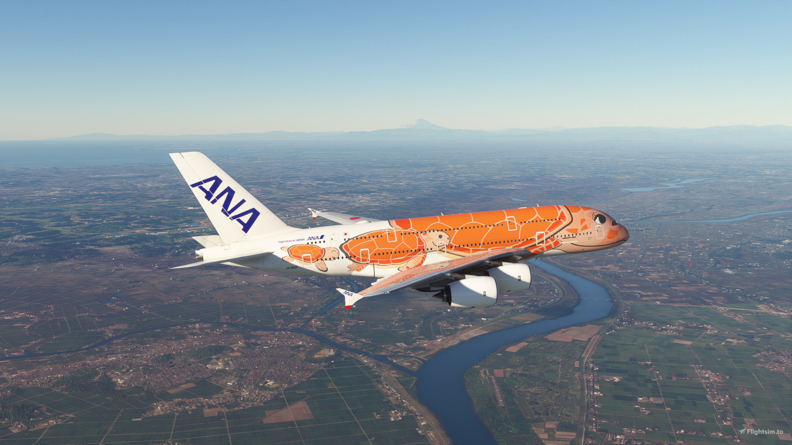 All Nippon Airways Orange Turtle JA383A FlyByWire Airbus A380 [4K