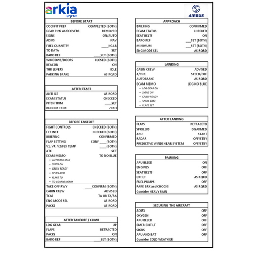 Arkia checklist