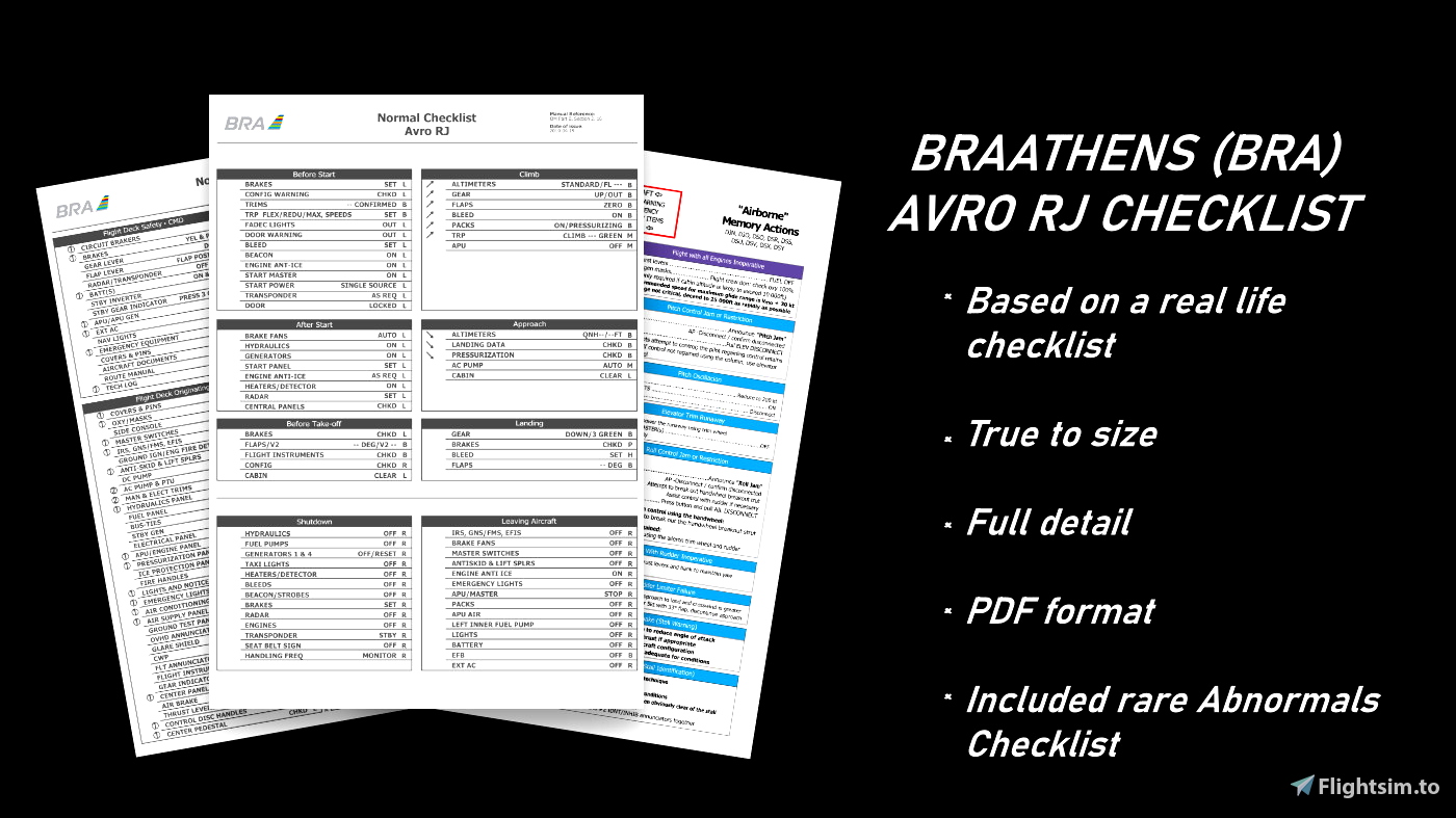 Avro RJ Complete Checklist - Braathens / BRA (BRX) for Microsoft Flight ...